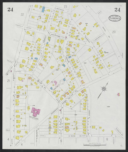 Sanborn Fire Insurance Map from Florence, Lauderdale County, Alabama (1928), Sheet #0024 - Complete Map Set gallery image, historic Sanborn map, vintage wall art, Alabama Alabama