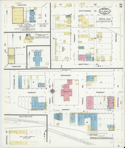 Sanborn Fire Insurance Map from Llano, Llano County, Texas (1910), Sheet #0002 - Historic Sanborn Fire Insurance Map Print, vintage old map wall art, antique decor, genealogy gift, Texas Texas map