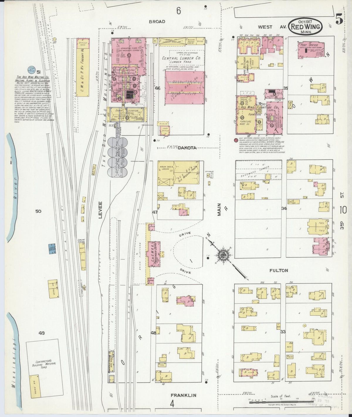 Sanborn Fire Insurance Map from Red Wing, Goodhue County, Minnesota (1917), Sheet #0005 - Historic Sanborn Fire Insurance Map Print, vintage old map wall art, antique decor, genealogy gift, Minnesota Minnesota map