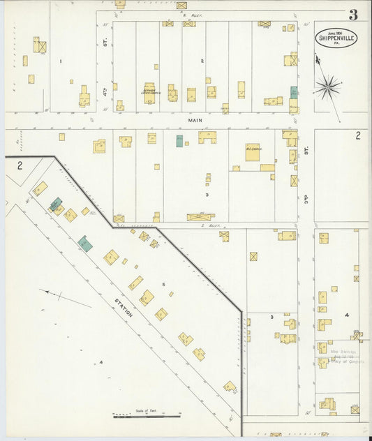 Sanborn Fire Insurance Map from Shippenville, Clarion County, Pennsylvania (1906), Sheet #0003 - Historic Sanborn Fire Insurance Map Print, vintage old map wall art, antique decor, genealogy gift, Pennsylvania Pennsylvania map