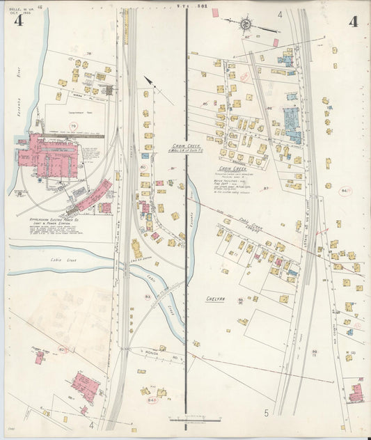 Sanborn Fire Insurance Map from Belle, Kanawha County, West Virginia (1943), Sheet #0004 - Historic Sanborn Fire Insurance Map Print, vintage old map wall art, antique decor, genealogy gift, West Virginia West Virginia map