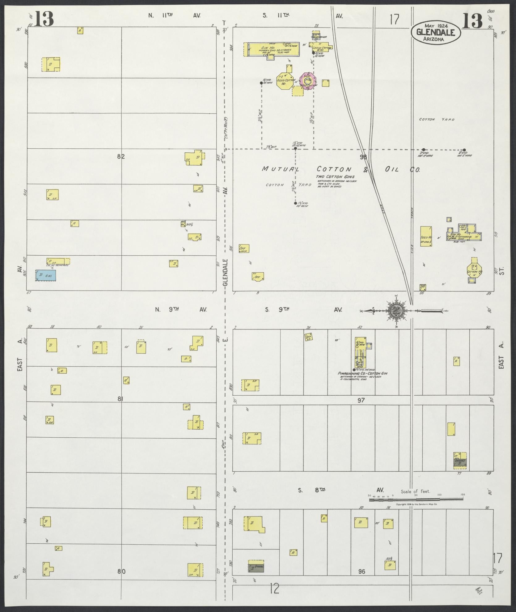 Sanborn Fire Insurance Map from Glendale, Maricopa County, Arizona (1924), Sheet #0013 - Complete Map Set gallery image, historic Sanborn map, vintage wall art, Arizona Arizona