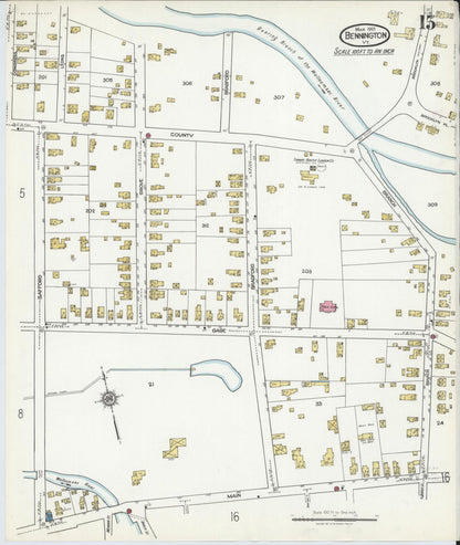 Sanborn Fire Insurance Map from Bennington, Bennington County, Vermont (1921), Sheet #0015 - Complete Map Set gallery image, historic Sanborn map, vintage wall art, Vermont Vermont
