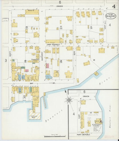 Sanborn Fire Insurance Map from Beaufort, Beaufort County, South Carolina (1899), Sheet #0004 - Complete Map Set gallery image, historic Sanborn map, vintage wall art, South Carolina South Carolina