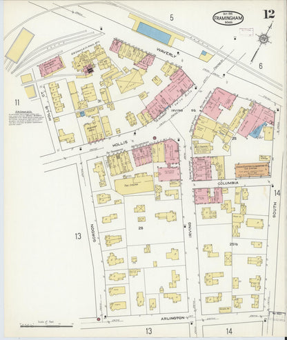 Sanborn Fire Insurance Map from Framingham, Middlesex County, Massachusetts (1915), Sheet #0012 - Complete Map Set gallery image, historic Sanborn map, vintage wall art, Massachusetts Massachusetts