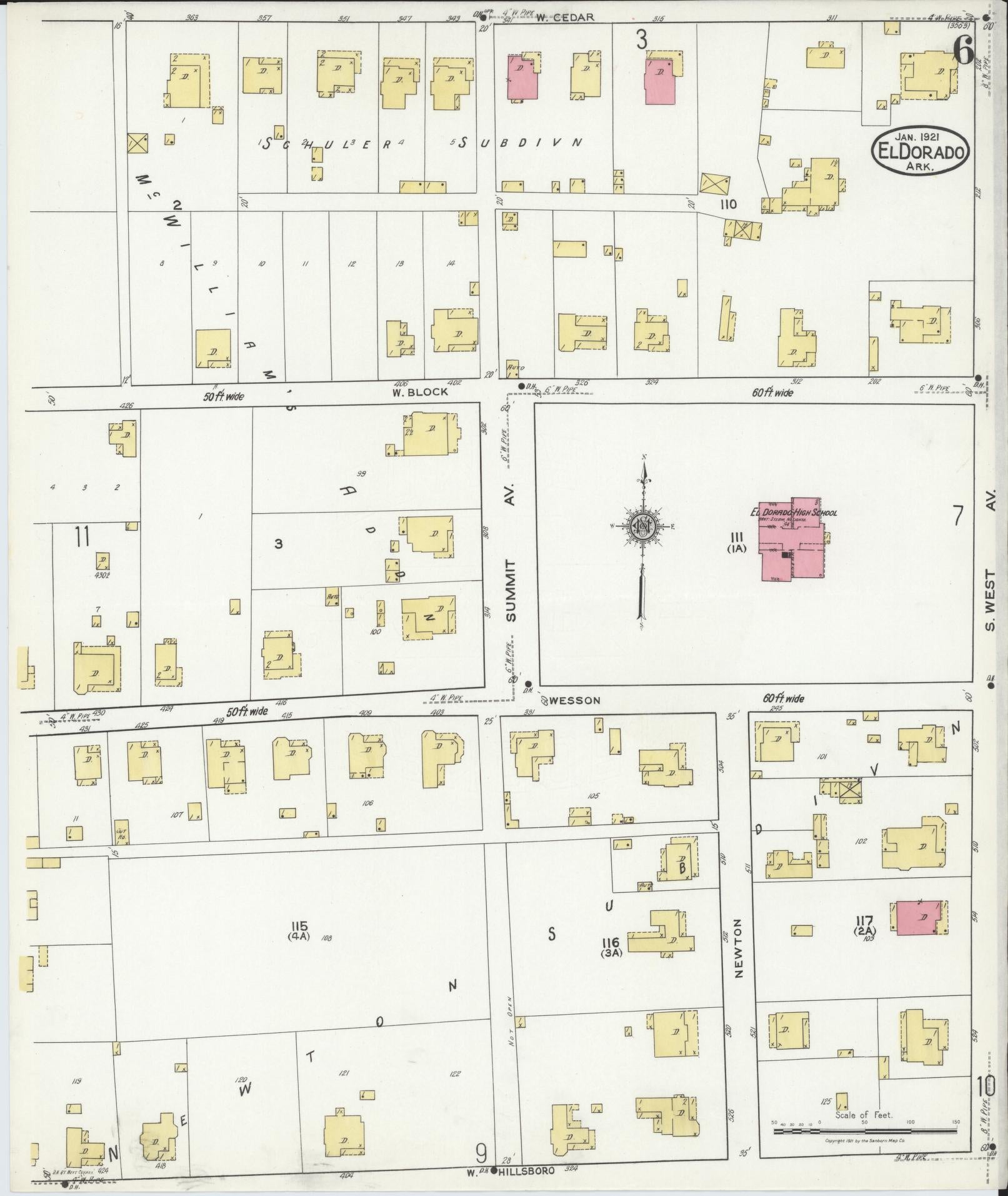 Sanborn Fire Insurance Map from El Dorado, Union County, Arkansas (1921), Sheet #0006 - Historic Sanborn Fire Insurance Map Print, vintage old map wall art, antique decor, genealogy gift, Arkansas Arkansas map