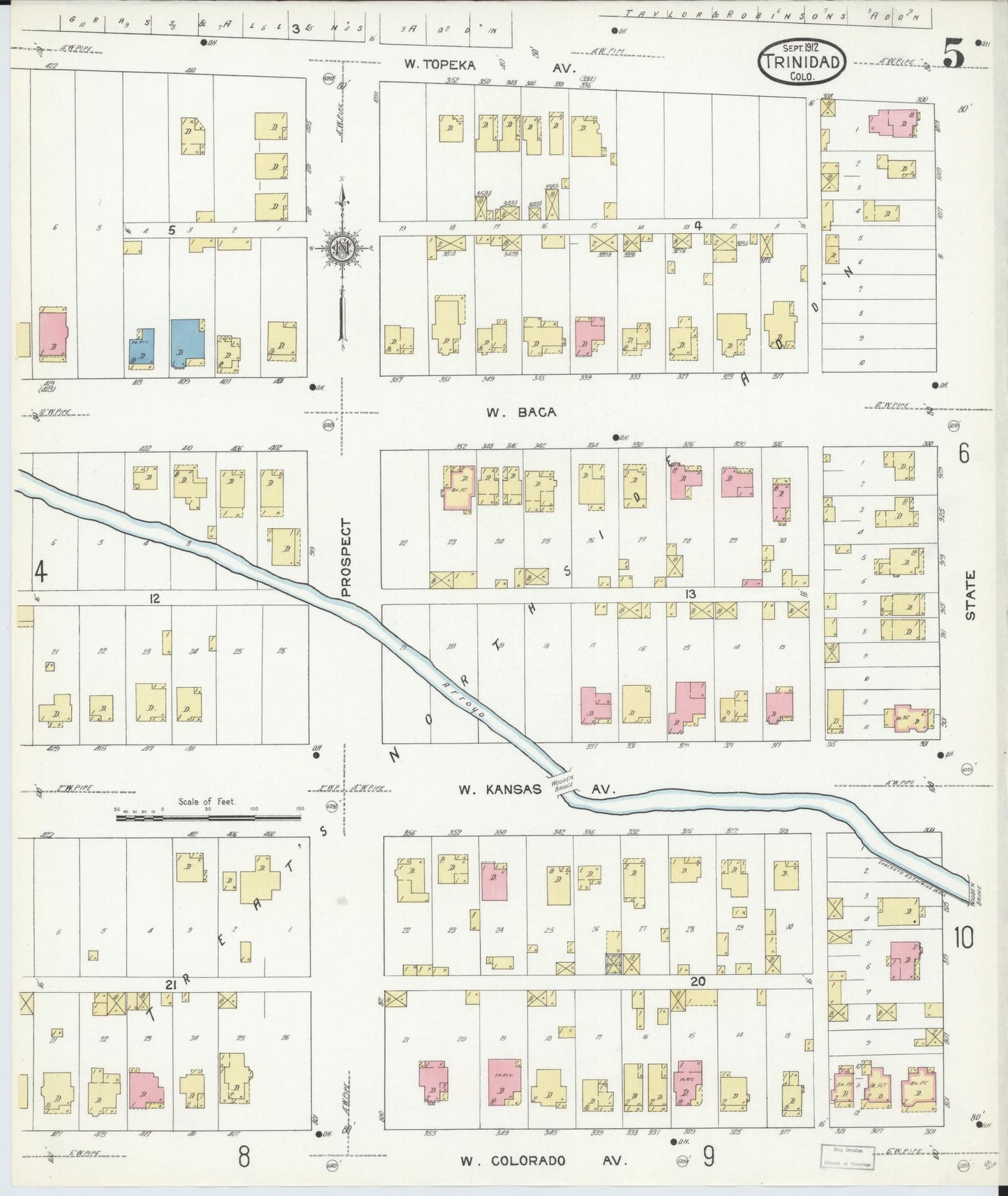 Sanborn Fire Insurance Map from Trinidad, Las Animas County, Colorado (1912), Sheet #0005 - Historic Sanborn Fire Insurance Map Print, vintage old map wall art, antique decor, genealogy gift, Colorado Colorado map