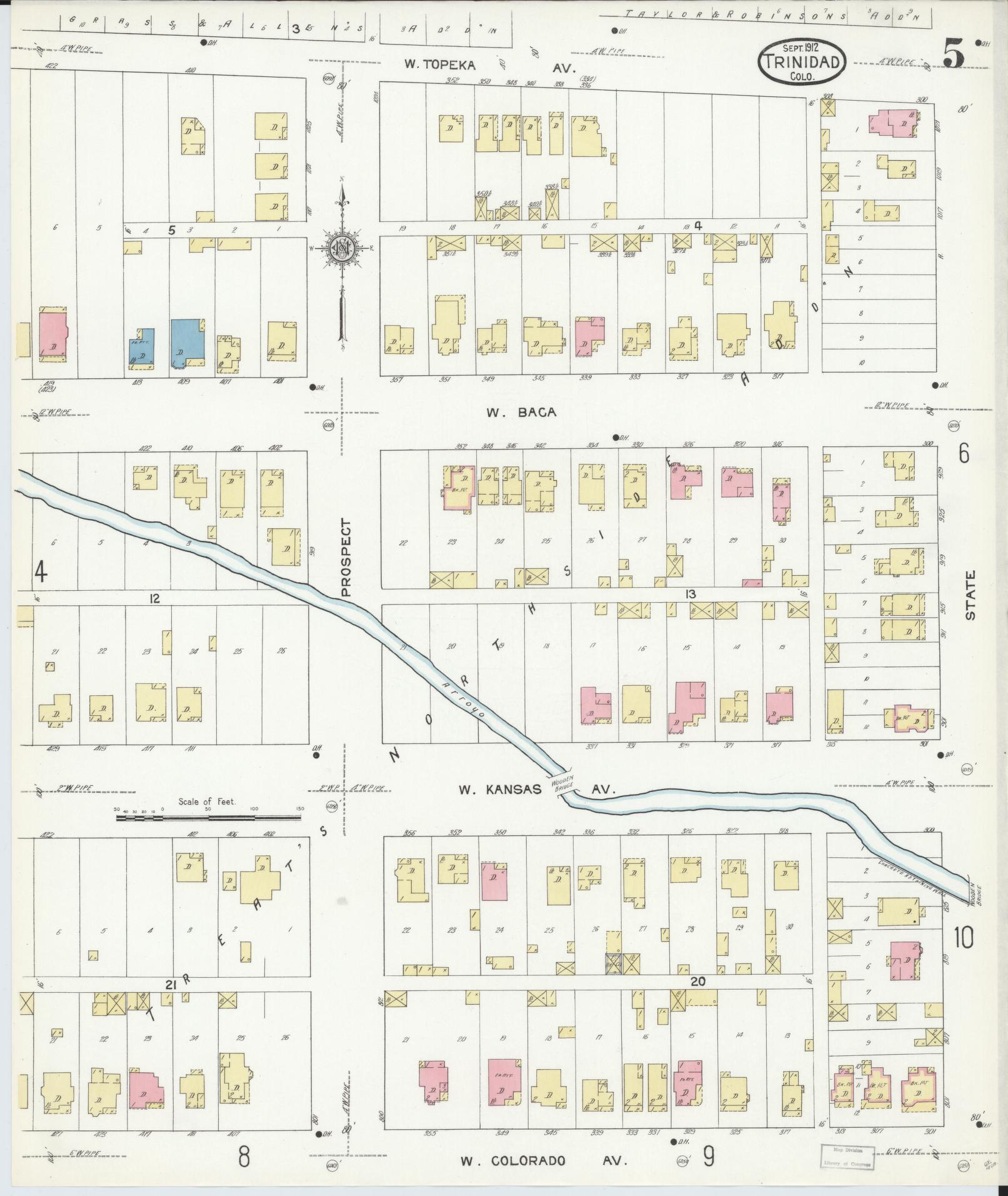 Sanborn Fire Insurance Map from Trinidad, Las Animas County, Colorado (1912), Sheet #0005 - Historic Sanborn Fire Insurance Map Print, vintage old map wall art, antique decor, genealogy gift, Colorado Colorado map