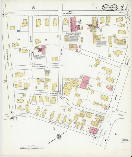 Sanborn Fire Insurance Map from Southbridge, Worcester County, Massachusetts (1918), Sheet #0002 - Historic Sanborn Fire Insurance Map Print, vintage old map wall art, antique decor, genealogy gift, Massachusetts Massachusetts map