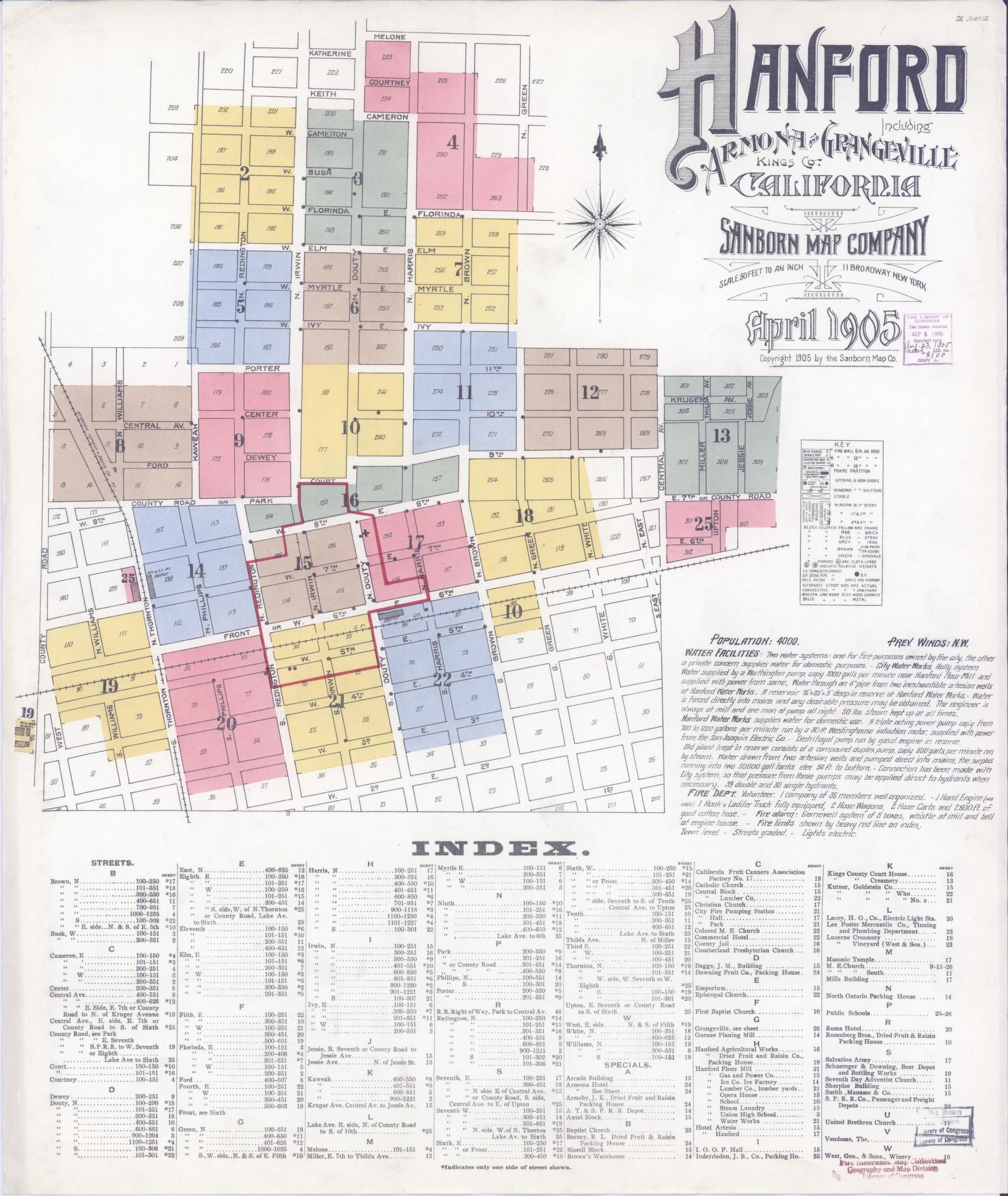 Sanborn Fire Insurance Map from Hanford, Kings County, California. (1905) – Historic Sanborn Fire Insurance Map Print