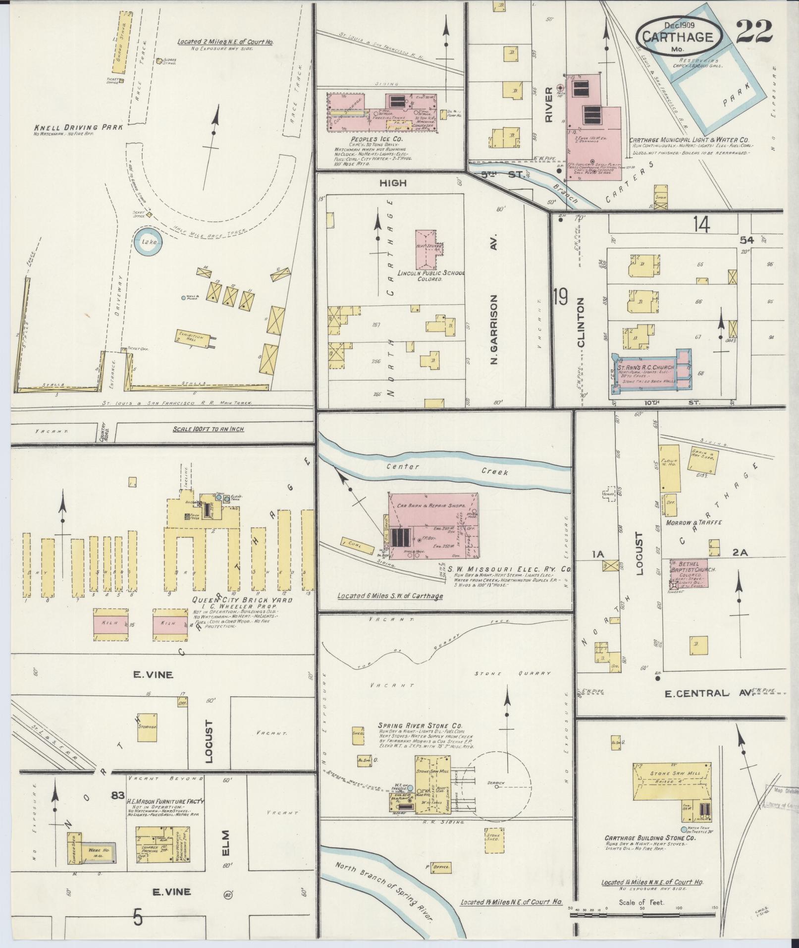 Sanborn Fire Insurance Map from Carthage, Jasper County, Missouri (1909), Sheet #0022 - Historic Sanborn Fire Insurance Map Print, vintage old map wall art, antique decor, genealogy gift, Missouri Missouri map