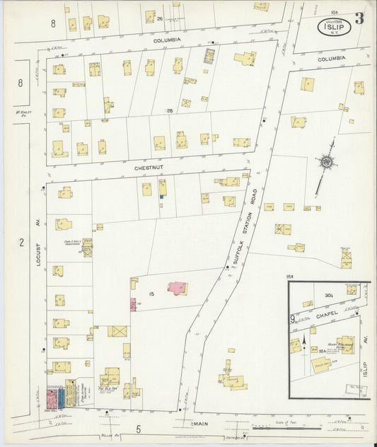 Sanborn Fire Insurance Map from Islip, Suffolk County, New York (1916), Sheet #0003 - Historic Sanborn Fire Insurance Map Print, vintage old map wall art, antique decor, genealogy gift, New York New York map