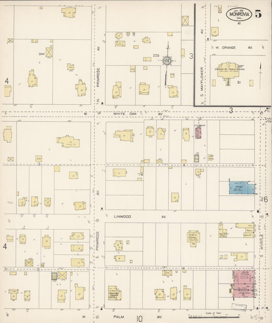 Sanborn Fire Insurance Map from Monrovia, Los Angeles County, California (1913), Sheet #0005 - Historic Sanborn Fire Insurance Map Print, vintage old map wall art, antique decor, genealogy gift, California California map