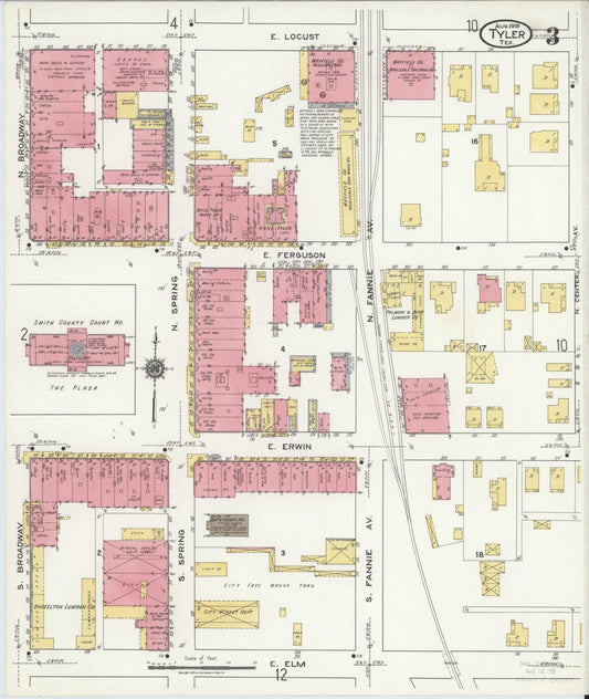 Sanborn Fire Insurance Map from Tyler, Smith County, Texas (1919), Sheet #0003 - Historic Sanborn Fire Insurance Map Print, vintage old map wall art, antique decor, genealogy gift, Texas Texas map