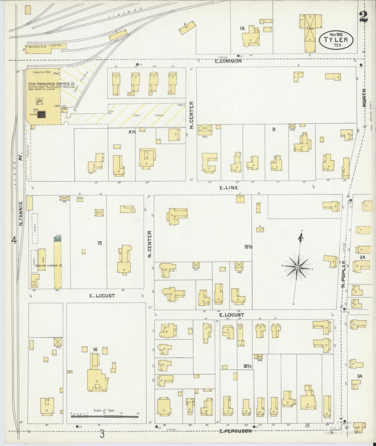 Sanborn Fire Insurance Map from Tyler, Smith County, Texas (1902), Sheet #0002 - Complete Map Set gallery image, historic Sanborn map, vintage wall art, Texas Texas