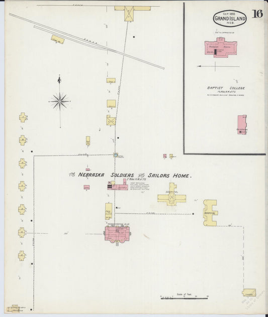 Sanborn Fire Insurance Map from Grand Island, Hall County, Nebraska (1893), Sheet #0016 - Historic Sanborn Fire Insurance Map Print, vintage old map wall art, antique decor, genealogy gift, Nebraska Nebraska map