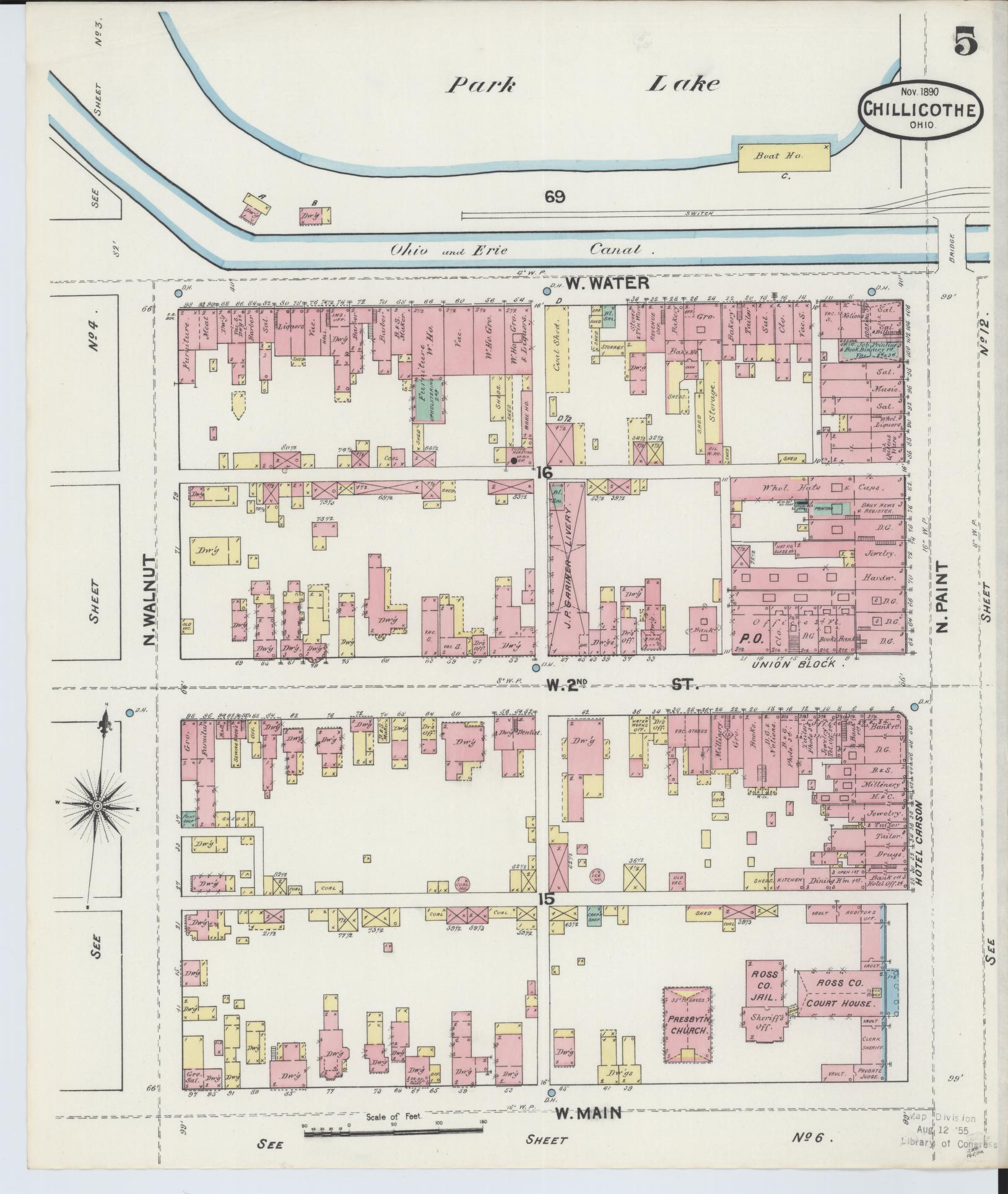 Sanborn Fire Insurance Map from Chillicothe, Ross County, Ohio (1890), Sheet #0005 - Complete Map Set gallery image, historic Sanborn map, vintage wall art, Ohio Ohio