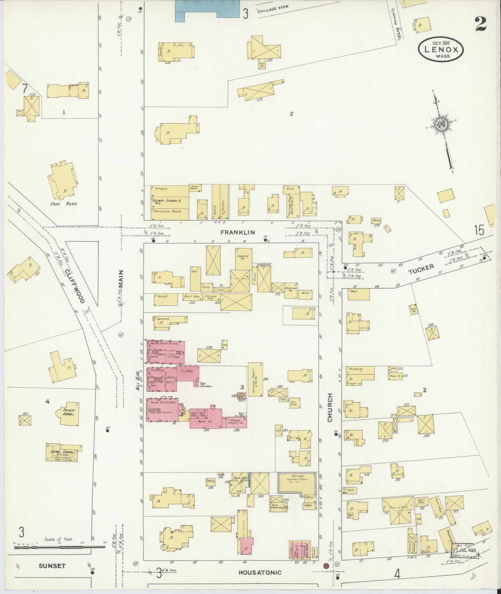 Sanborn Fire Insurance Map from Lenox, Berkshire County, Massachusetts (1911), Sheet #0002 - Historic Sanborn Fire Insurance Map Print, vintage old map wall art, antique decor, genealogy gift, Massachusetts Massachusetts map