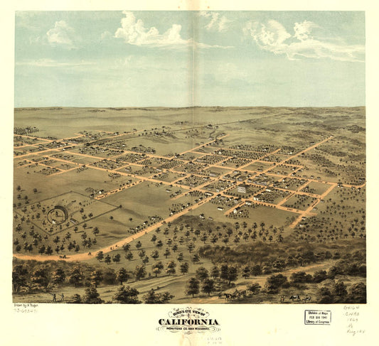 Bird's eye view of California, Moniteau Co., Missouri 1869. (1869) – Historic Bird’s-Eye View Panorama Print