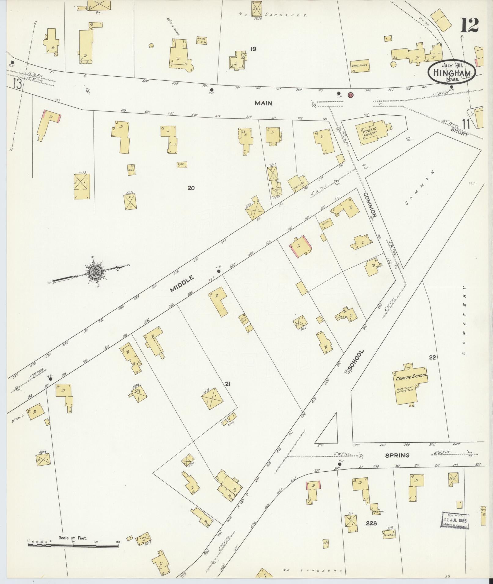 Sanborn Fire Insurance Map from Hingham, Plymouth County, Massachusetts (1911), Sheet #0012 - Complete Map Set gallery image, historic Sanborn map, vintage wall art, Massachusetts Massachusetts