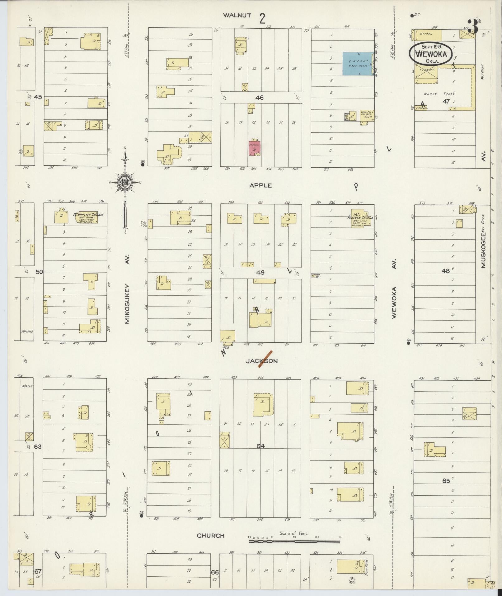 Sanborn Fire Insurance Map from Wewoka, Seminole County, Oklahoma (1913), Sheet #0003 - Complete Map Set gallery image, historic Sanborn map, vintage wall art, Oklahoma Oklahoma
