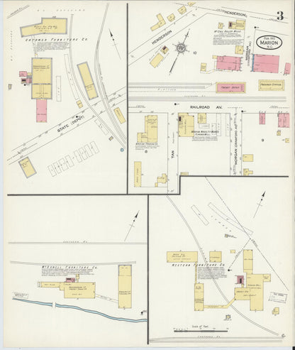 Sanborn Fire Insurance Map from Marion, Mcdowell County, North Carolina (1913), Sheet #0003 - Complete Map Set gallery image, historic Sanborn map, vintage wall art, North Carolina North Carolina