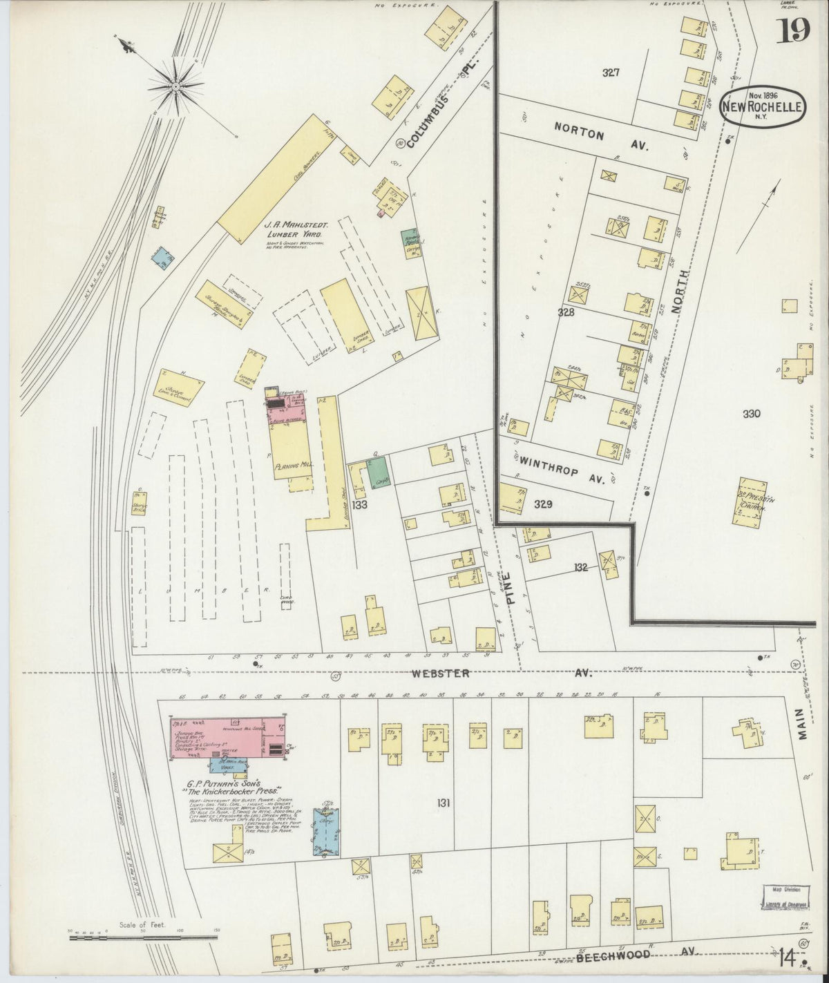 Sanborn Fire Insurance Map from New Rochelle, Westchester County, New York (1896), Sheet #0019 - Historic Sanborn Fire Insurance Map Print, vintage old map wall art, antique decor, genealogy gift, New York New York map