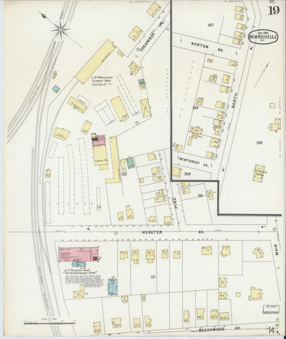Sanborn Fire Insurance Map from New Rochelle, Westchester County, New York (1896), Sheet #0019 - Historic Sanborn Fire Insurance Map Print, vintage old map wall art, antique decor, genealogy gift, New York New York map