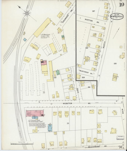 Sanborn Fire Insurance Map from New Rochelle, Westchester County, New York (1896), Sheet #0019 - Historic Sanborn Fire Insurance Map Print, vintage old map wall art, antique decor, genealogy gift, New York New York map