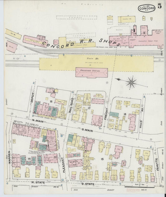 Sanborn Fire Insurance Map from Concord, Merrimack County, New Hampshire (1889), Sheet #0005 - Historic Sanborn Fire Insurance Map Print, vintage old map wall art, antique decor, genealogy gift, New Hampshire New Hampshire map