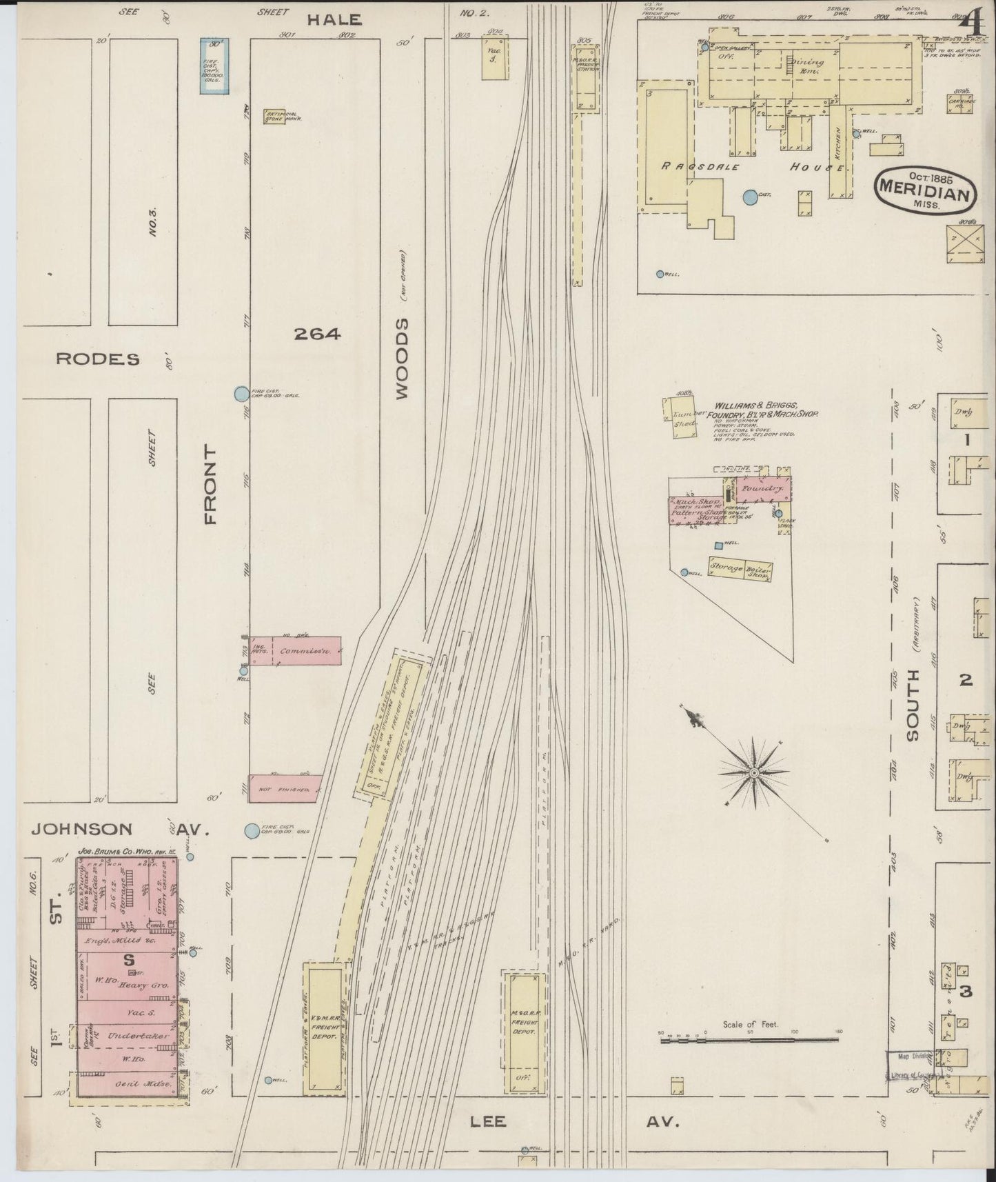 Sanborn Fire Insurance Map from Meridian, Lauderdale County, Mississippi (1885), Sheet #0004 - Complete Map Set gallery image, historic Sanborn map, vintage wall art, Mississippi Mississippi