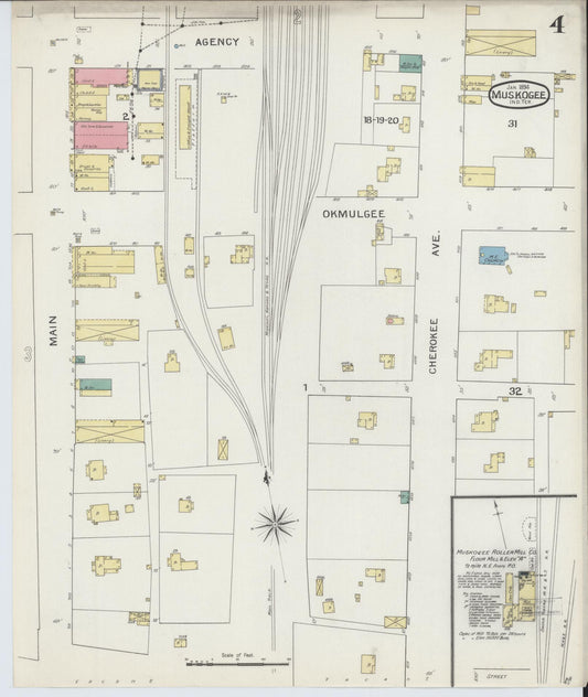 Sanborn Fire Insurance Map from Muskogee, Muskogee County, Oklahoma (1894), Sheet #0004 - Historic Sanborn Fire Insurance Map Print, vintage old map wall art, antique decor, genealogy gift, Oklahoma Oklahoma map