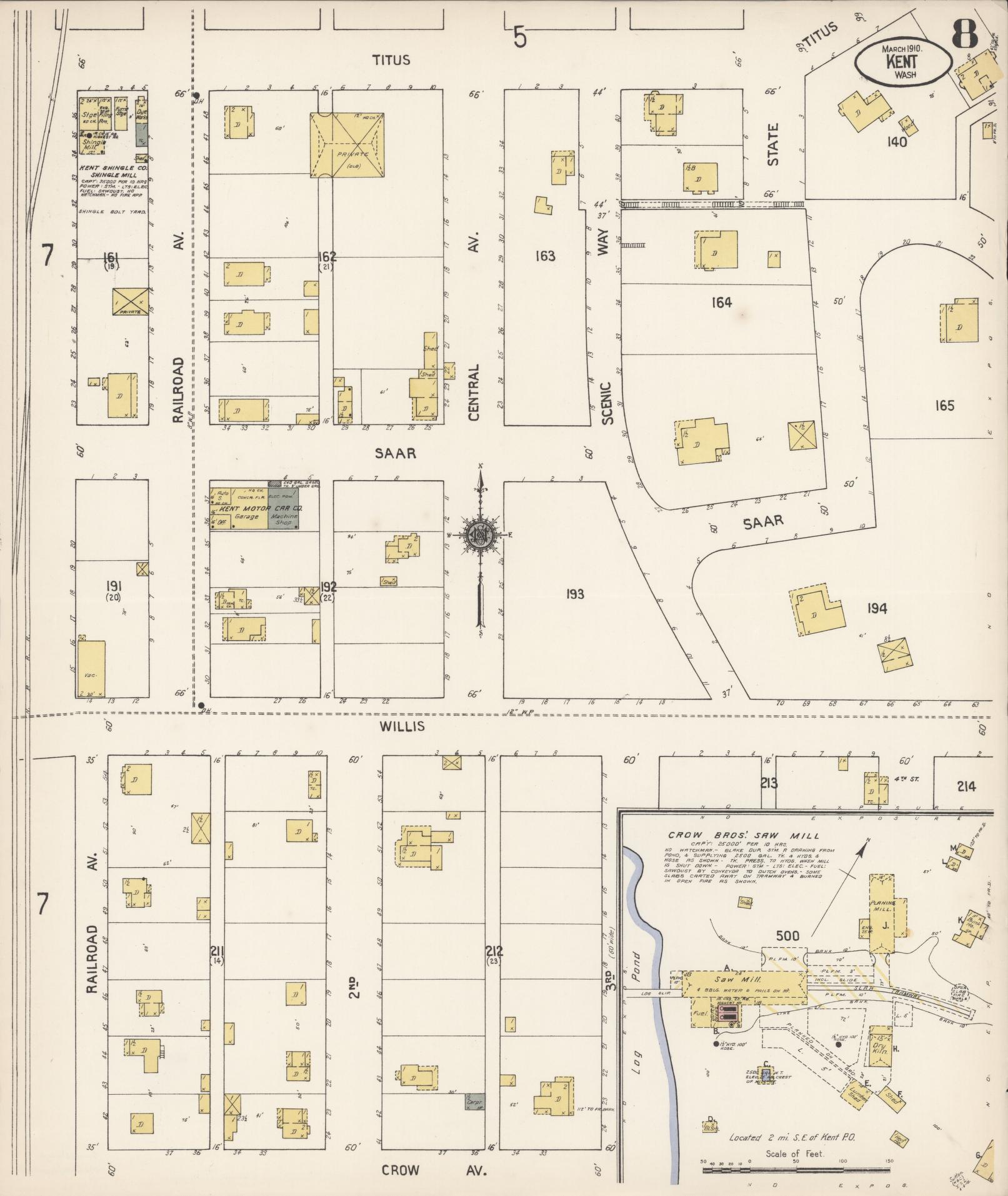 Sanborn Fire Insurance Map from Kent, King County, Washington (1910), Sheet #0008 - Complete Map Set gallery image, historic Sanborn map, vintage wall art, Washington Washington