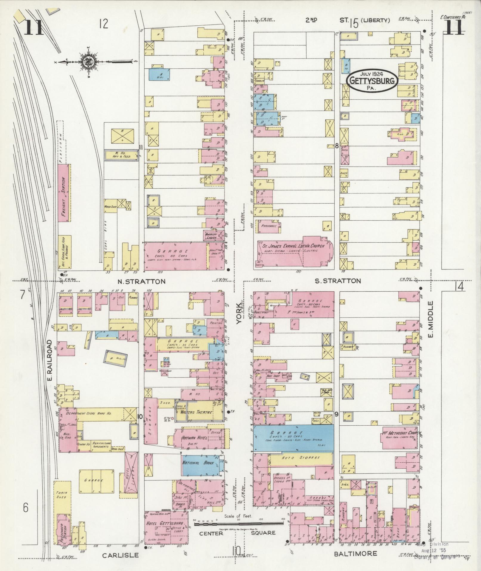 Sanborn Fire Insurance Map from Gettysburg, Adams County, Pennsylvania (1924), Sheet #0011 - Historic Sanborn Fire Insurance Map Print, vintage old map wall art, antique decor, genealogy gift, Pennsylvania Pennsylvania map