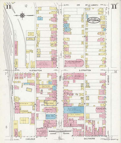 Sanborn Fire Insurance Map from Gettysburg, Adams County, Pennsylvania (1924), Sheet #0011 - Historic Sanborn Fire Insurance Map Print, vintage old map wall art, antique decor, genealogy gift, Pennsylvania Pennsylvania map