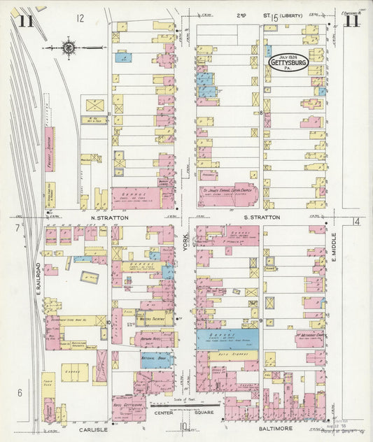 Sanborn Fire Insurance Map from Gettysburg, Adams County, Pennsylvania (1924), Sheet #0011 - Historic Sanborn Fire Insurance Map Print, vintage old map wall art, antique decor, genealogy gift, Pennsylvania Pennsylvania map