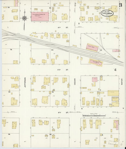 Sanborn Fire Insurance Map from Tuscumbia, Colbert County, Alabama (1910), Sheet #0003 - Complete Map Set gallery image, historic Sanborn map, vintage wall art, Alabama Alabama