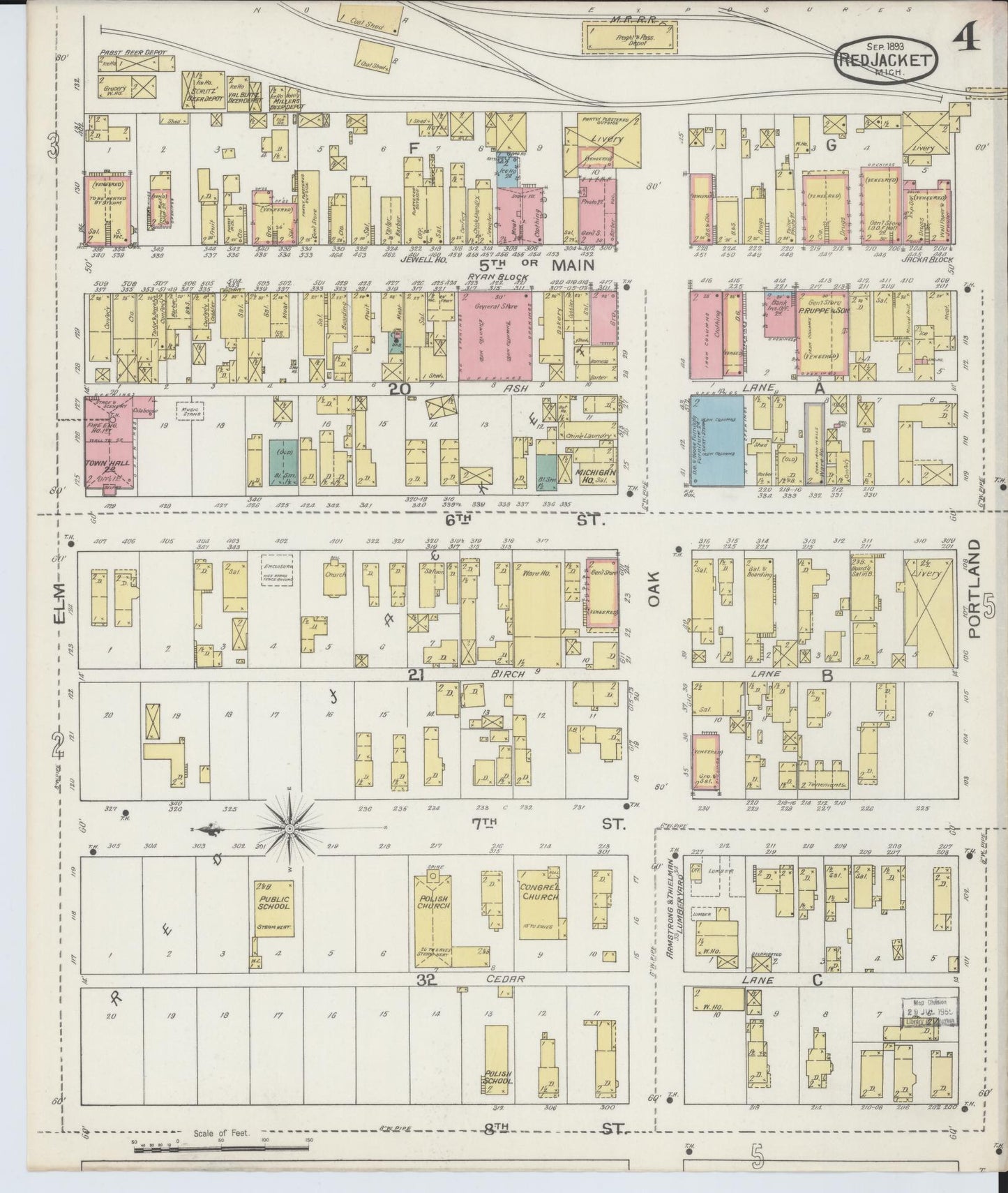 Sanborn Fire Insurance Map from Red Jacket, Houghton County, Michigan (1893), Sheet #0004 - Complete Map Set gallery image, historic Sanborn map, vintage wall art, Michigan Michigan