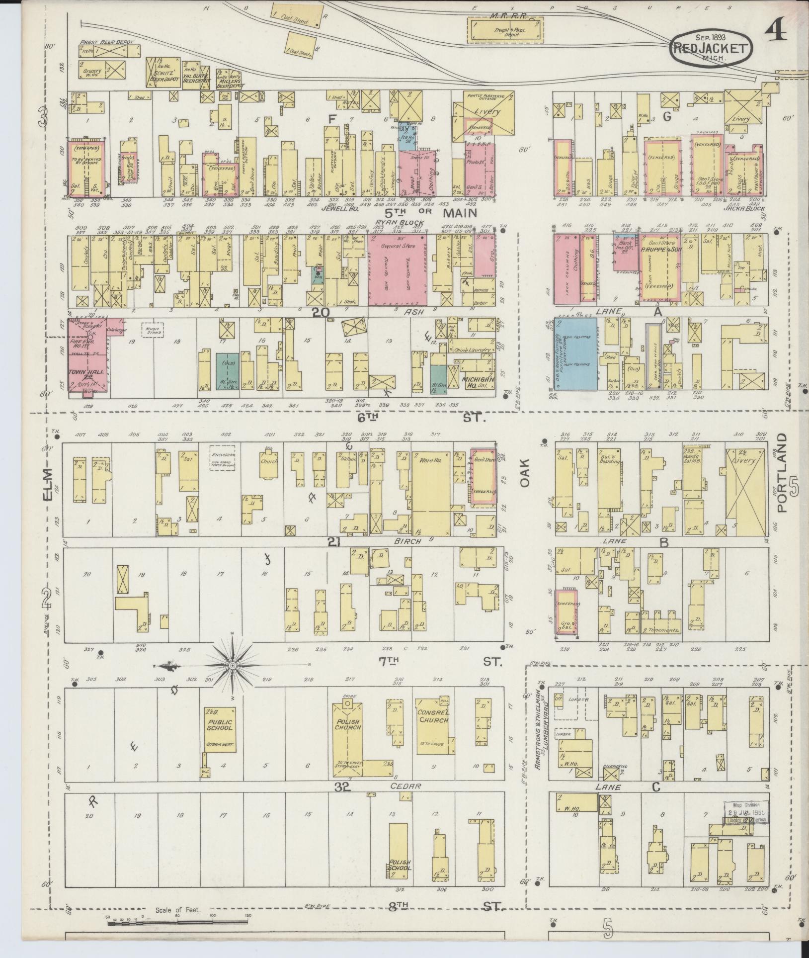 Sanborn Fire Insurance Map from Red Jacket, Houghton County, Michigan (1893), Sheet #0004 - Complete Map Set gallery image, historic Sanborn map, vintage wall art, Michigan Michigan