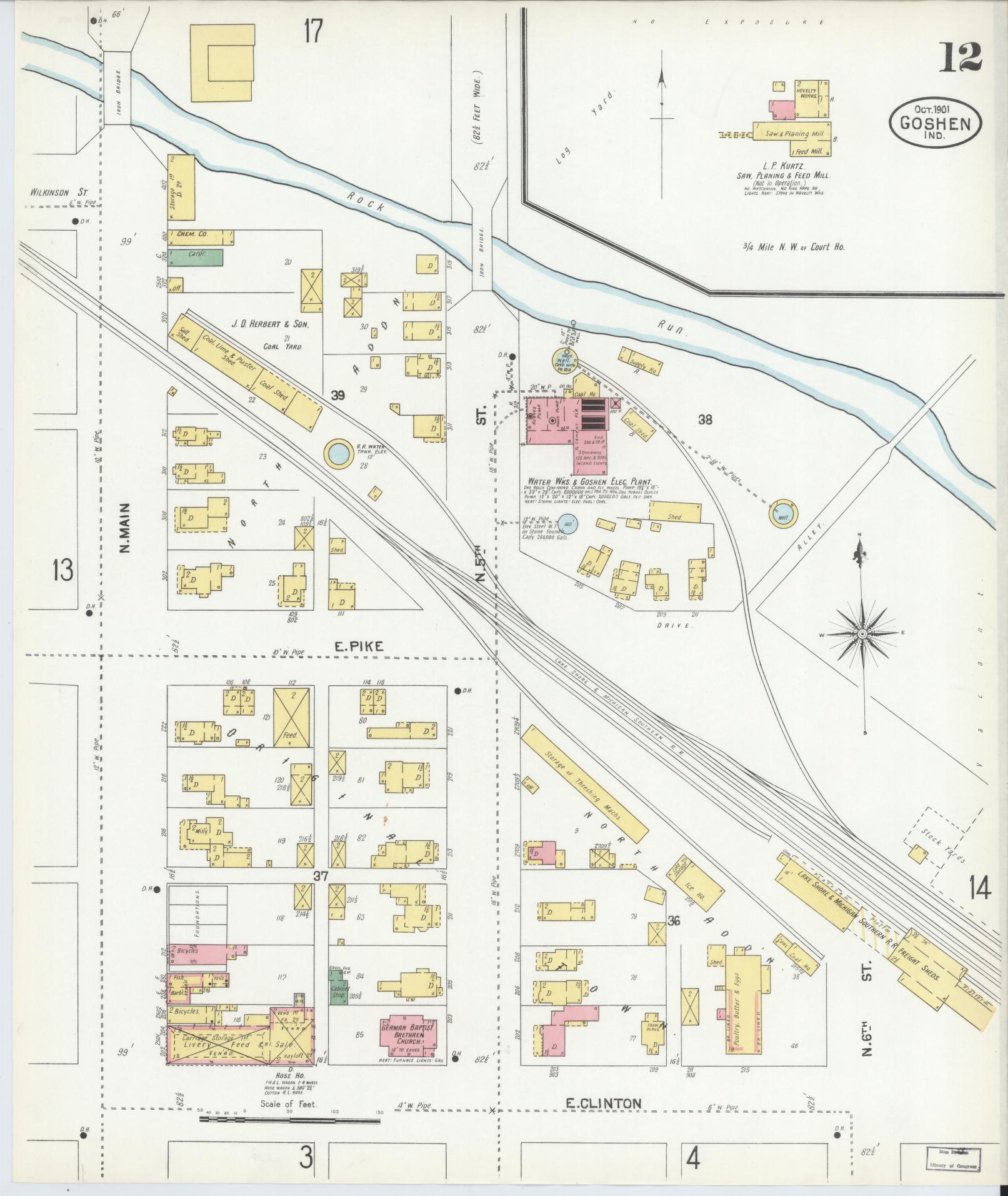 Sanborn Fire Insurance Map from Goshen, Elkhart County, Indiana (1901), Sheet #0012 - Complete Map Set gallery image, historic Sanborn map, vintage wall art, Indiana Indiana
