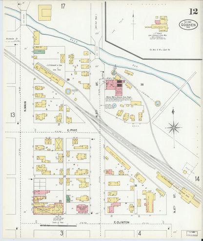 Sanborn Fire Insurance Map from Goshen, Elkhart County, Indiana (1901), Sheet #0012 - Complete Map Set gallery image, historic Sanborn map, vintage wall art, Indiana Indiana