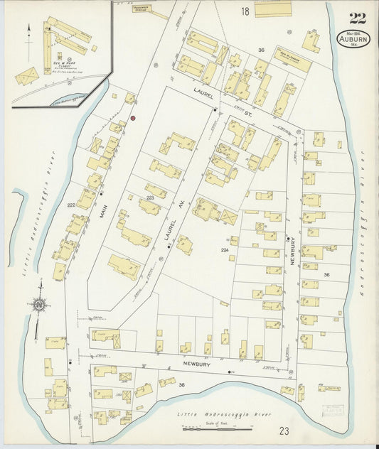 Sanborn Fire Insurance Map from Auburn, Androscoggin County, Maine (1914), Sheet #0022 - Historic Sanborn Fire Insurance Map Print, vintage old map wall art, antique decor, genealogy gift, Maine Maine map