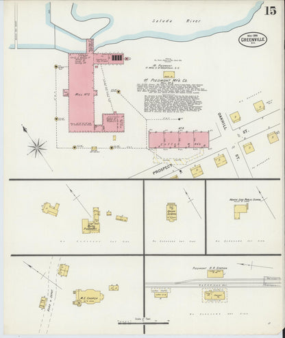 Sanborn Fire Insurance Map from Greenville, Greenville County, South Carolina (1898), Sheet #0015 - Complete Map Set gallery image, historic Sanborn map, vintage wall art, South Carolina South Carolina
