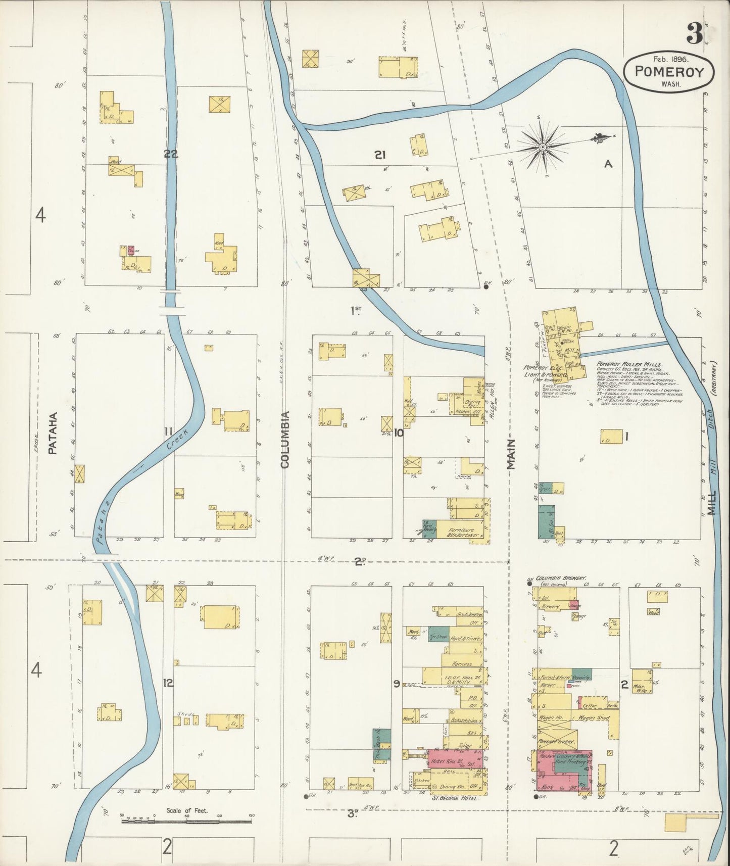 Sanborn Fire Insurance Map from Pomeroy, Garfield County, Washington (1896), Sheet #0003 - Complete Map Set gallery image, historic Sanborn map, vintage wall art, Washington Washington