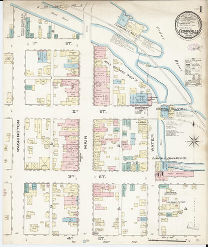 Sanborn Fire Insurance Map from Cedar Falls, Black Hawk County, Iowa (1885), Sheet #0001 - Historic Sanborn Fire Insurance Map Print