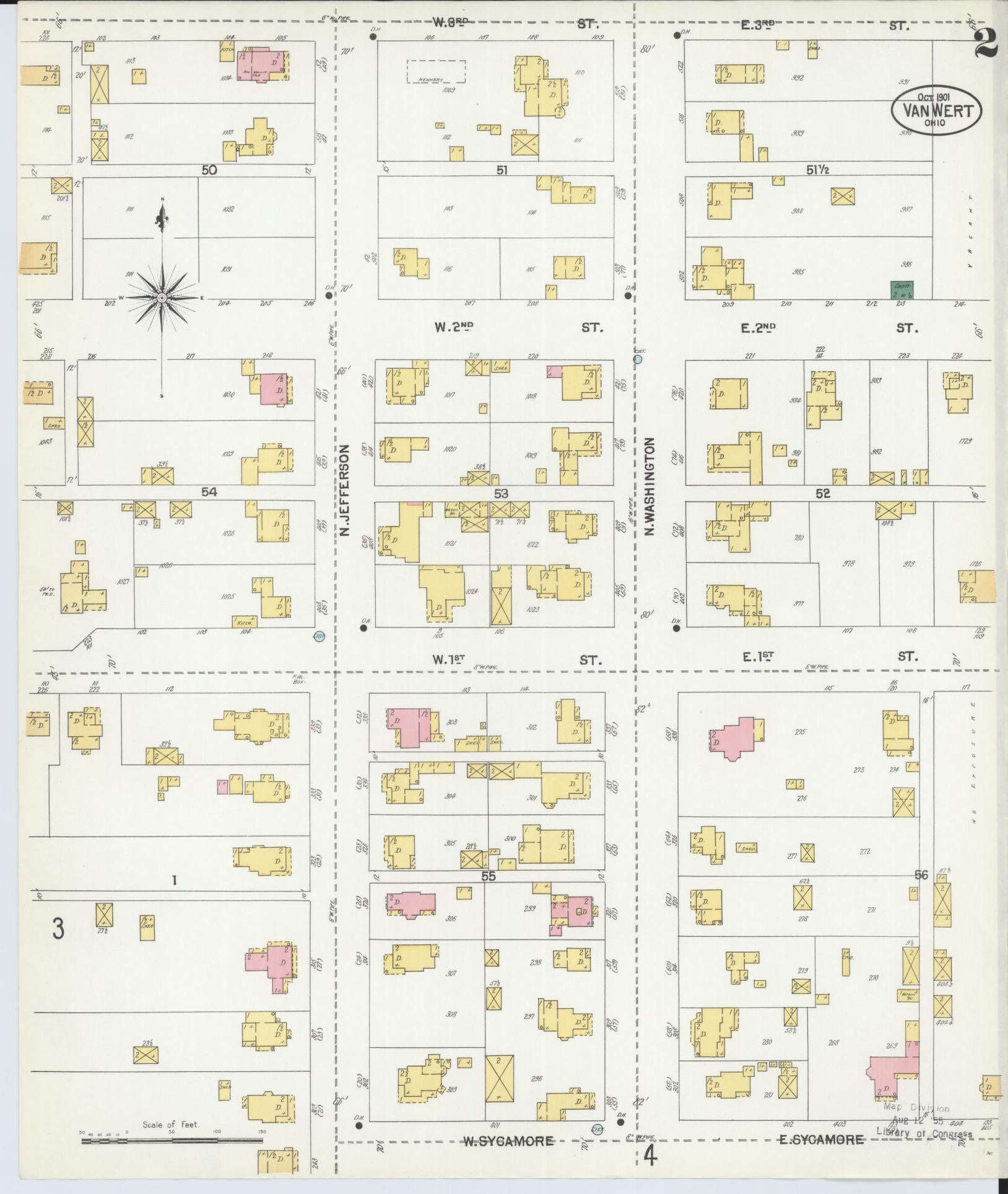 Sanborn Fire Insurance Map from Van Wert, Van Wert County, Ohio (1901), Sheet #0002 - Complete Map Set gallery image, historic Sanborn map, vintage wall art, Ohio Ohio