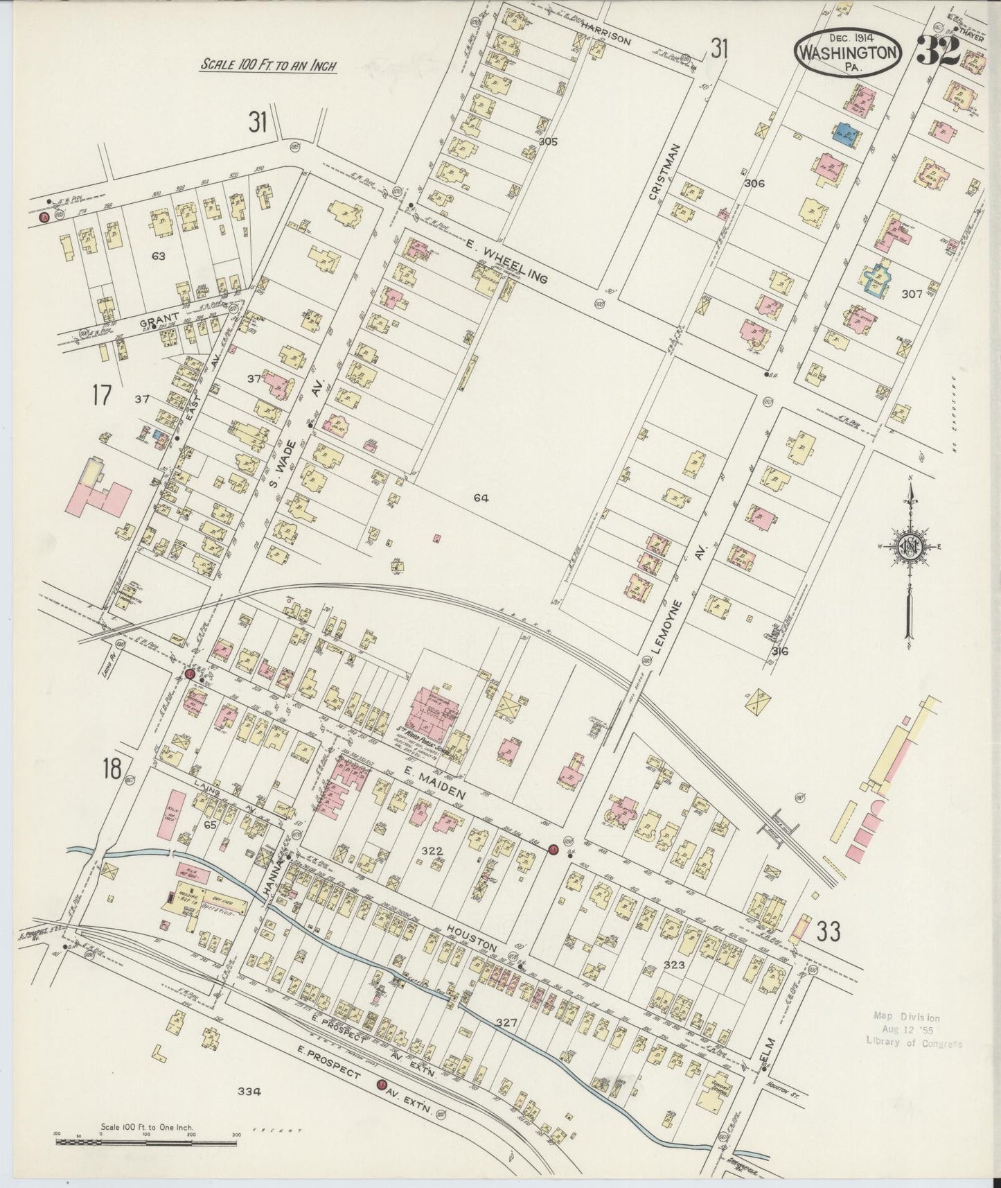 Sanborn Fire Insurance Map from Washington, Washington County, Pennsylvania (1914), Sheet #0032 - Historic Sanborn Fire Insurance Map Print, vintage old map wall art, antique decor, genealogy gift, Sanborn Fire Insurance Map from Washington Washington map