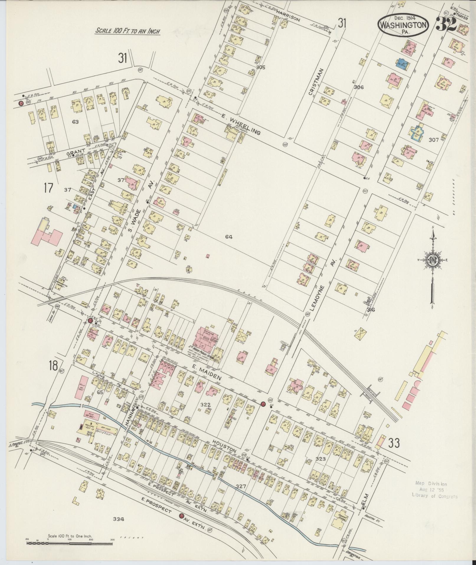 Sanborn Fire Insurance Map from Washington, Washington County, Pennsylvania (1914), Sheet #0032 - Historic Sanborn Fire Insurance Map Print, vintage old map wall art, antique decor, genealogy gift, Sanborn Fire Insurance Map from Washington Washington map