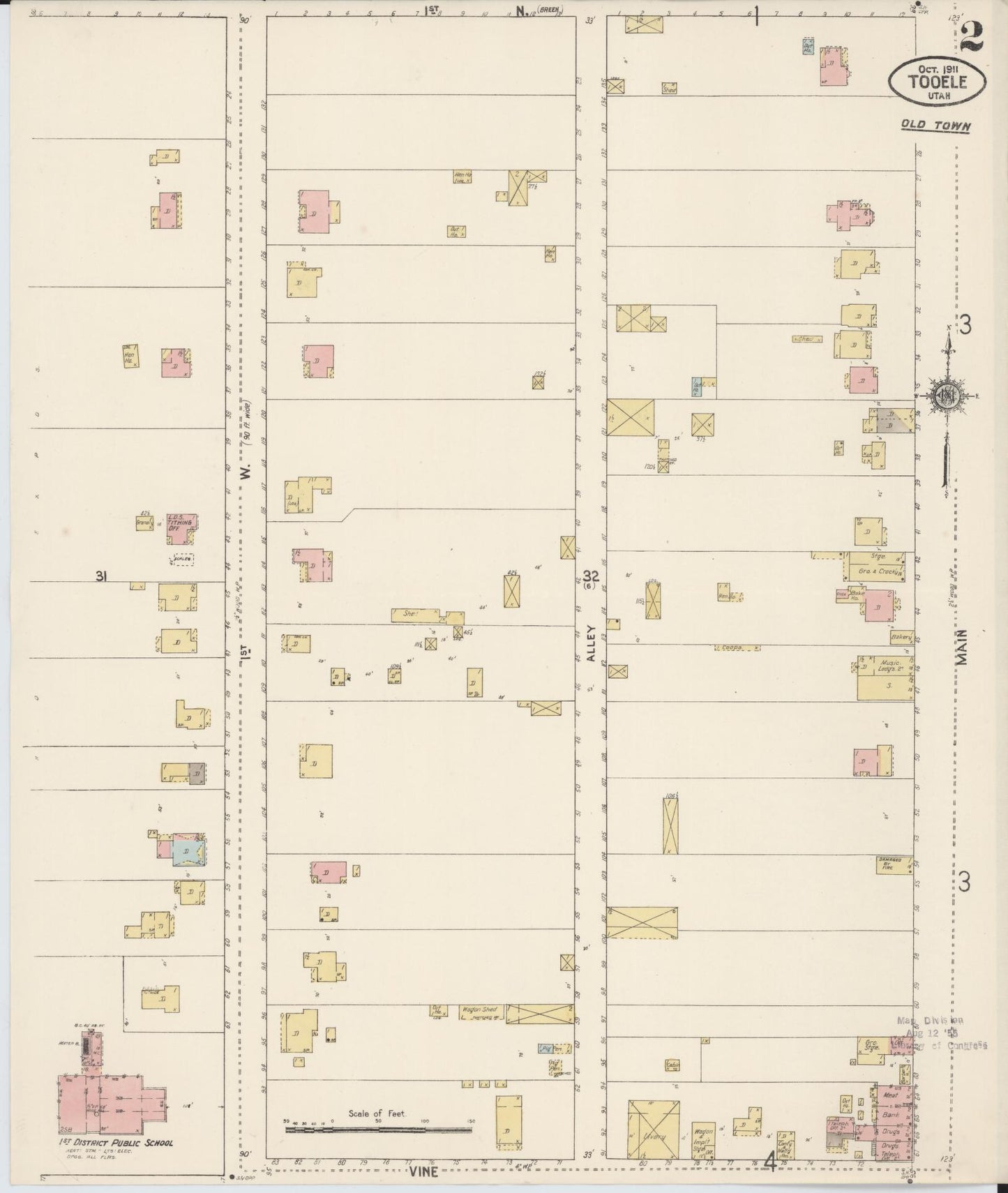 Sanborn Fire Insurance Map from Tooele, Tooele County, Utah (1911), Sheet #0002 - Complete Map Set gallery image, historic Sanborn map, vintage wall art, Utah Utah