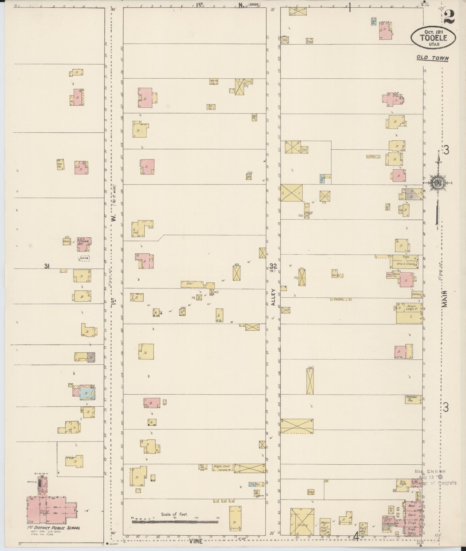 Sanborn Fire Insurance Map from Tooele, Tooele County, Utah (1911), Sheet #0002 - Complete Map Set gallery image, historic Sanborn map, vintage wall art, Utah Utah